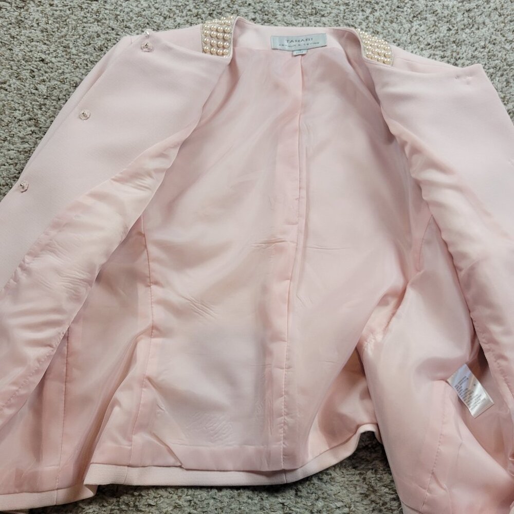 TAHARI Blazer Women’s 14 Pink Single Breasted Lined Career Work Embellished - Picture 2 of 7